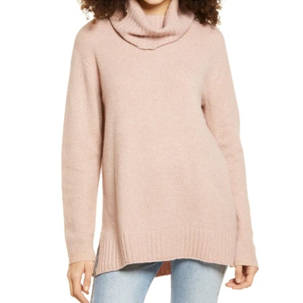 Nordstrom Pink Turtleneck Sweater XXS Tunic Ribbed Cozy Oversized Pastel New